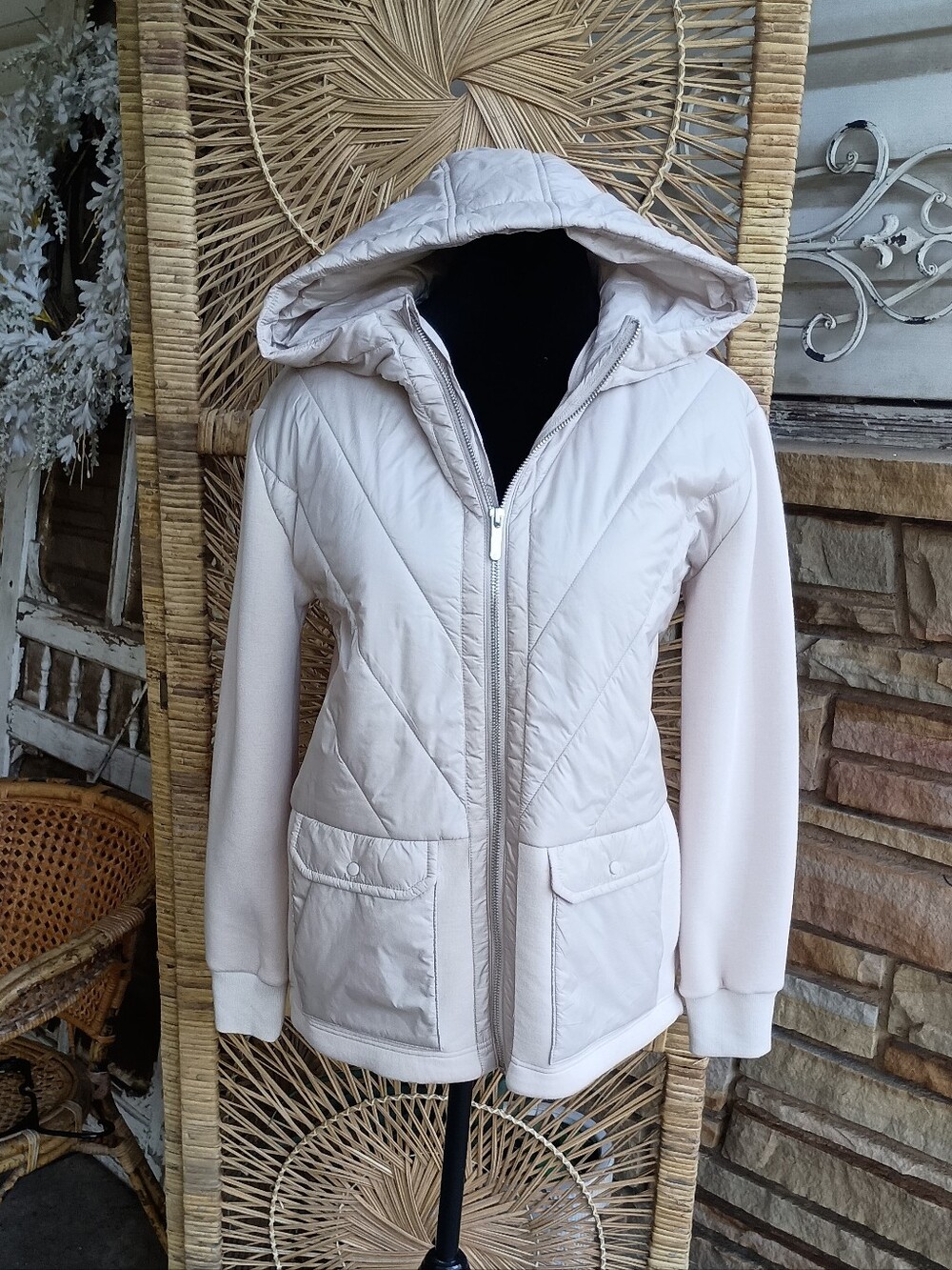 Zella Nordstrom Light Blush Quilted Hooded Puffer Jacket_XL